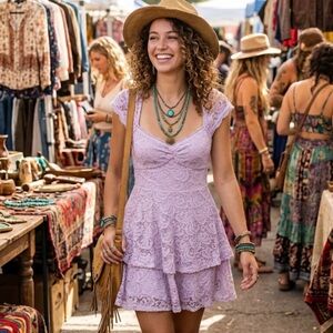 Free People Rock Candy Lace Mini Dress Lavender 0 EUC 💜